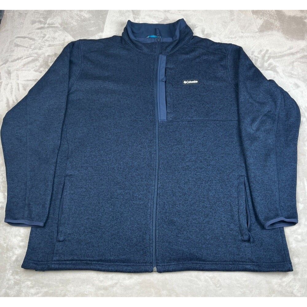 Columbia Full Zip Fleece Jacket 3XL Navy Blue Big & Tall Pockets Sweater Weather
